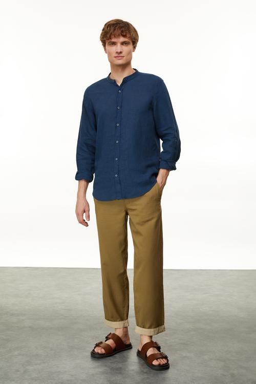  HAKİM YAKA REGULAR FIT KETEN GÖMLEK