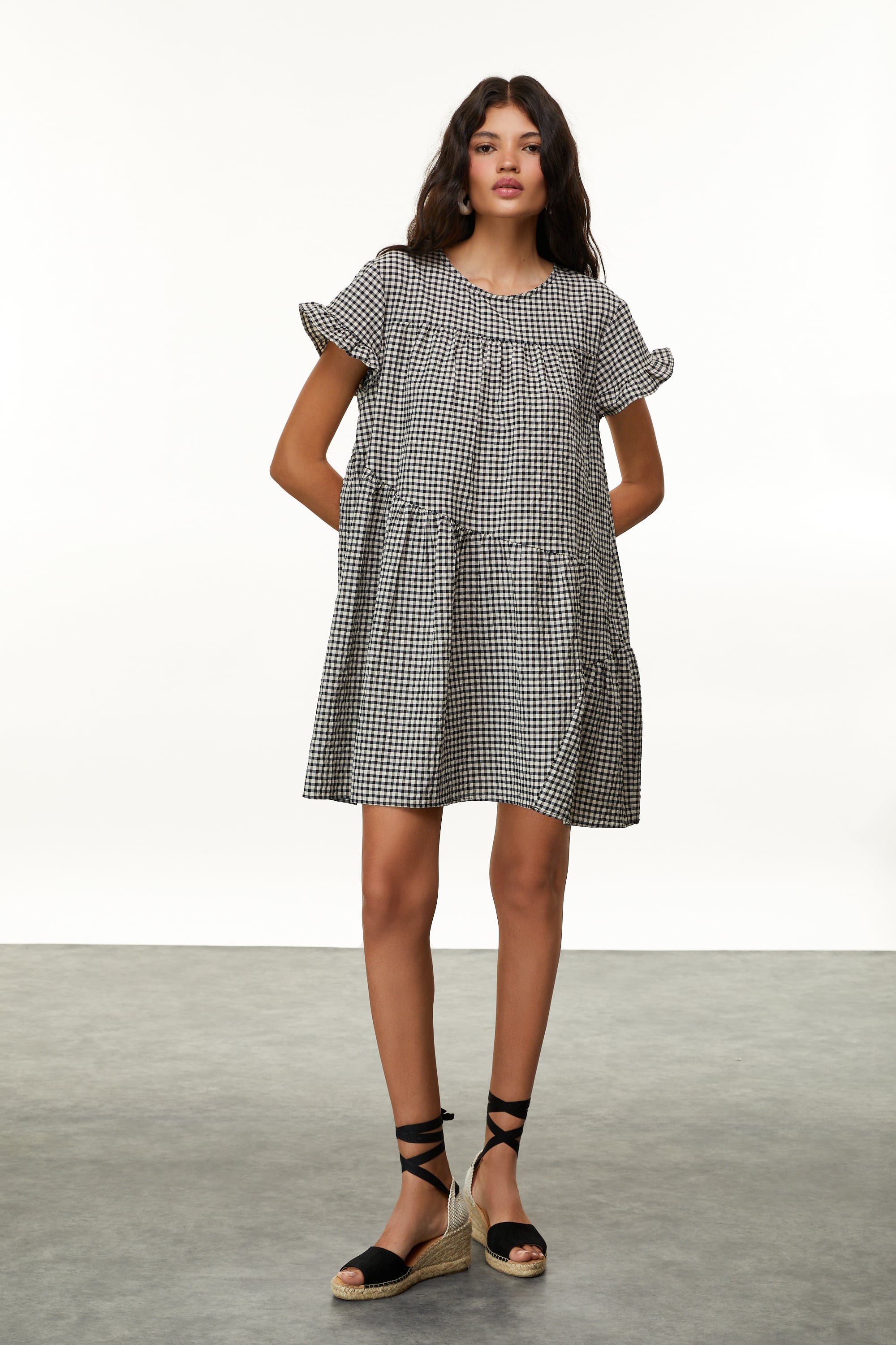 EKOSELİ FIRFIRLI MİNİ ELBİSE