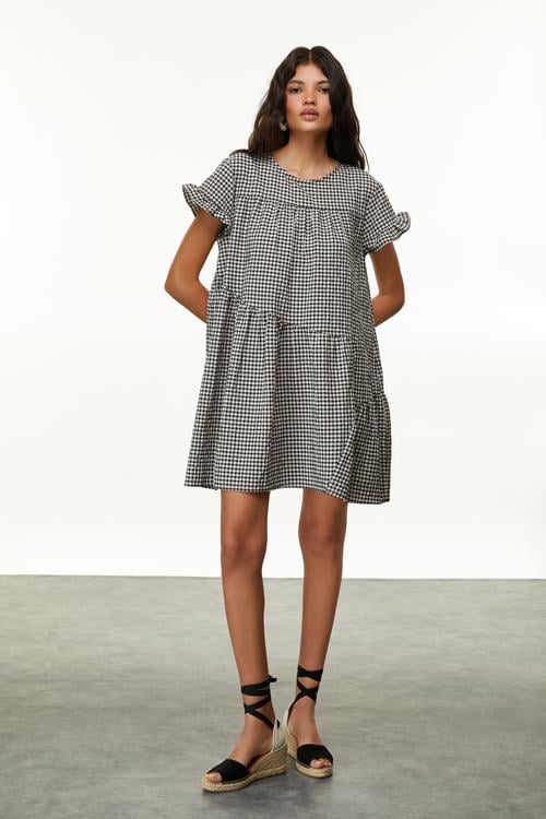  EKOSELİ FIRFIRLI MİNİ ELBİSE