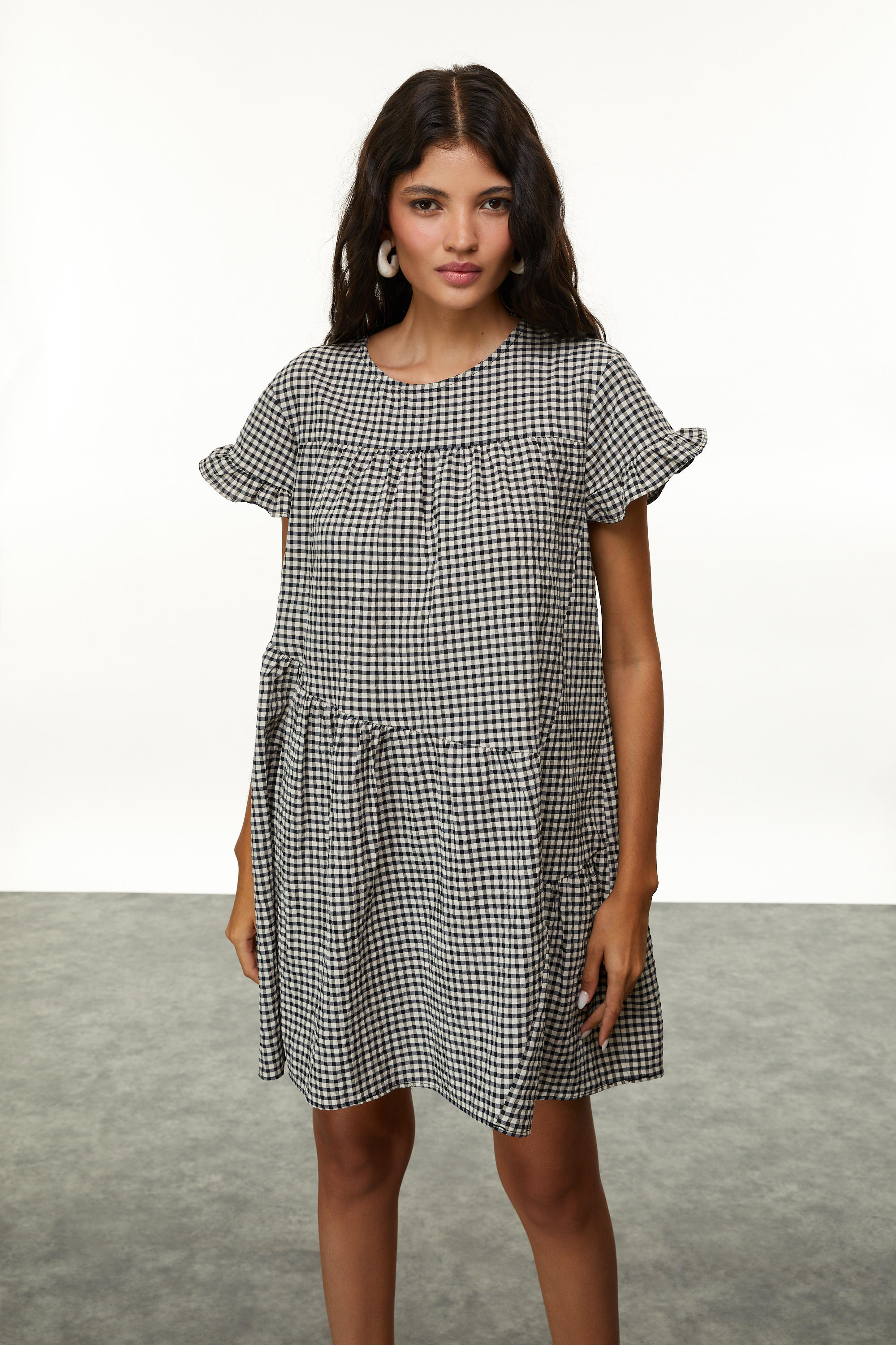 EKOSELİ FIRFIRLI MİNİ ELBİSE