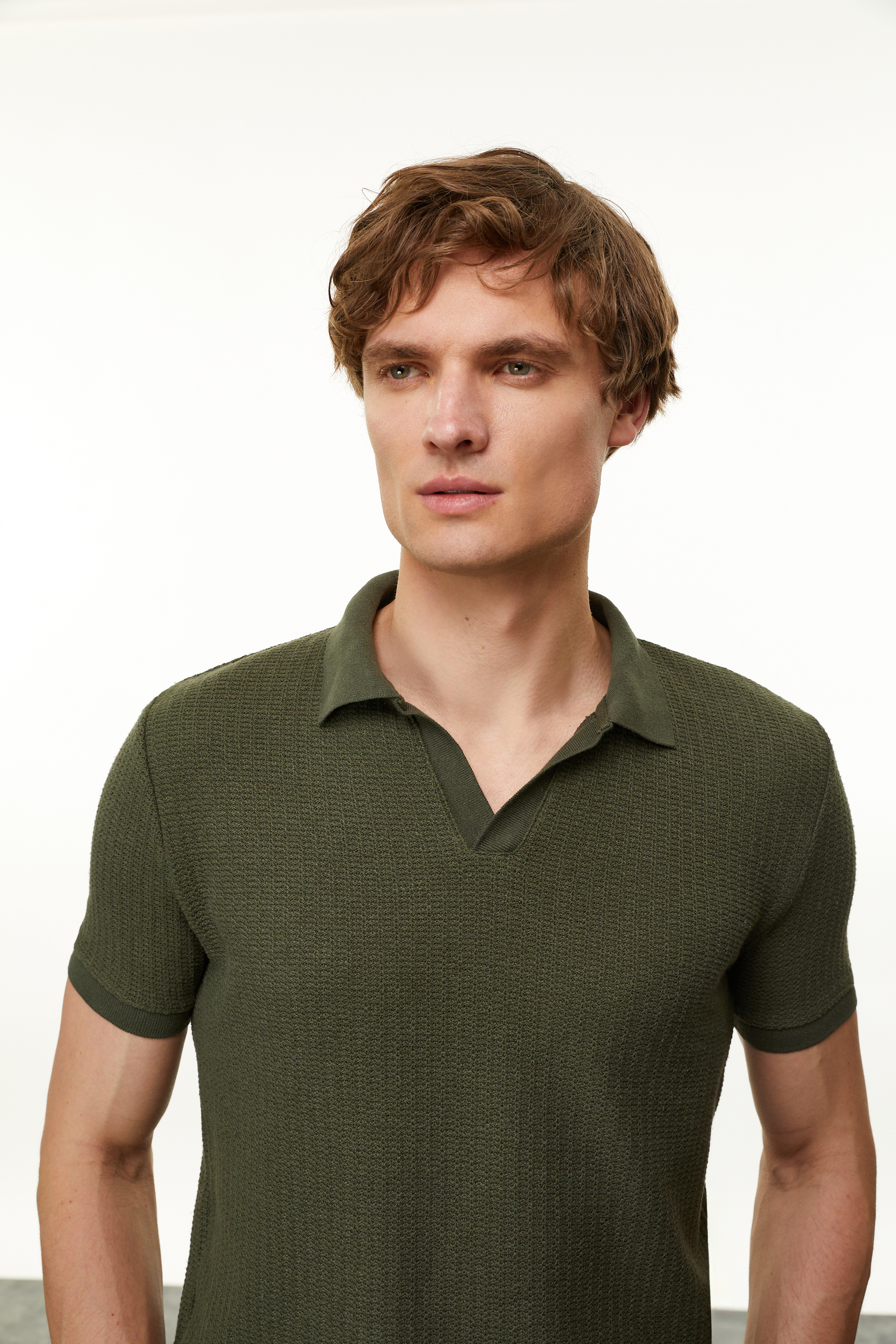 Erkek Haki Polo Yaka Regular Fit T-Shirt