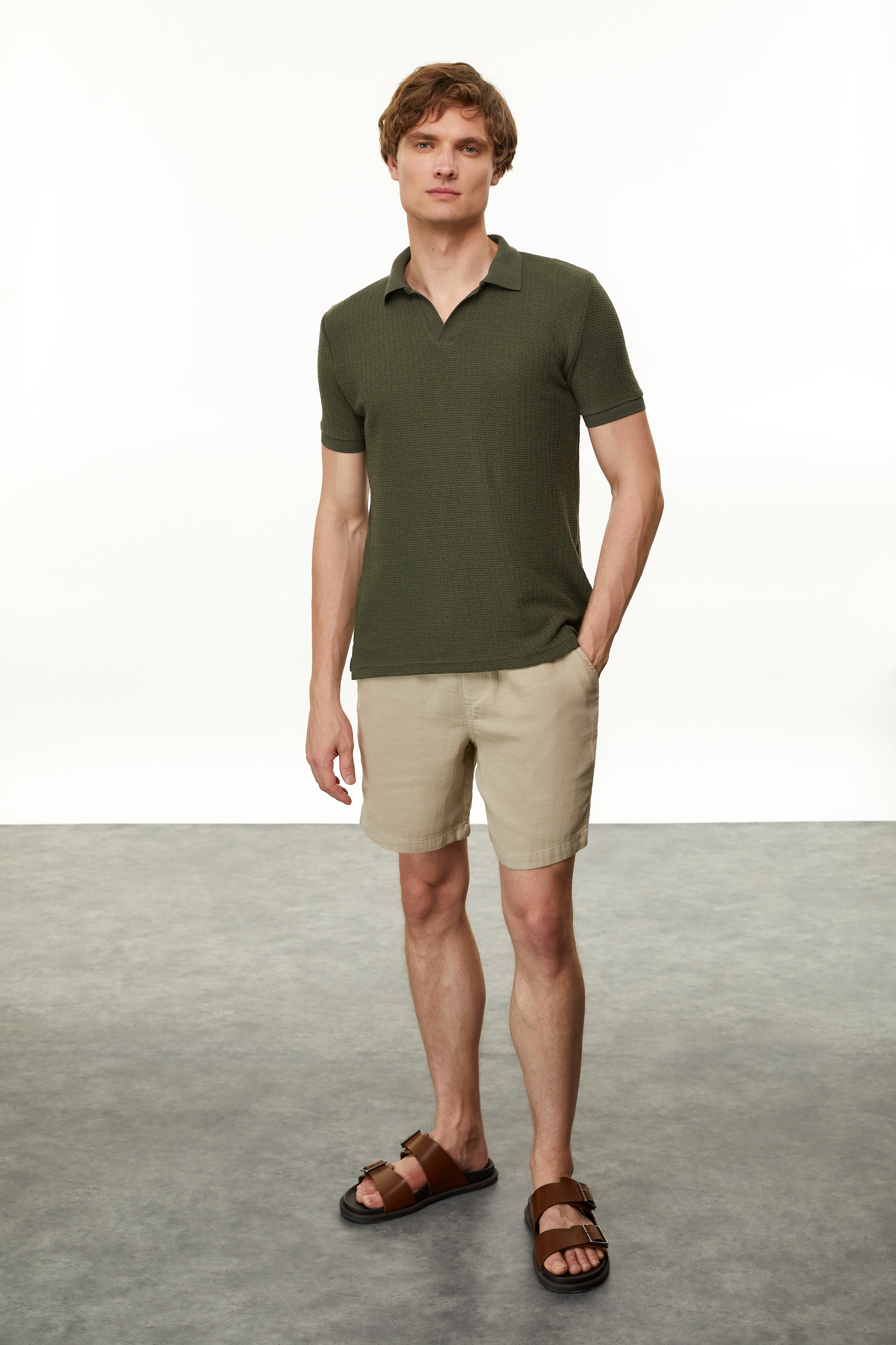 Erkek Haki Polo Yaka Regular Fit T-Shirt