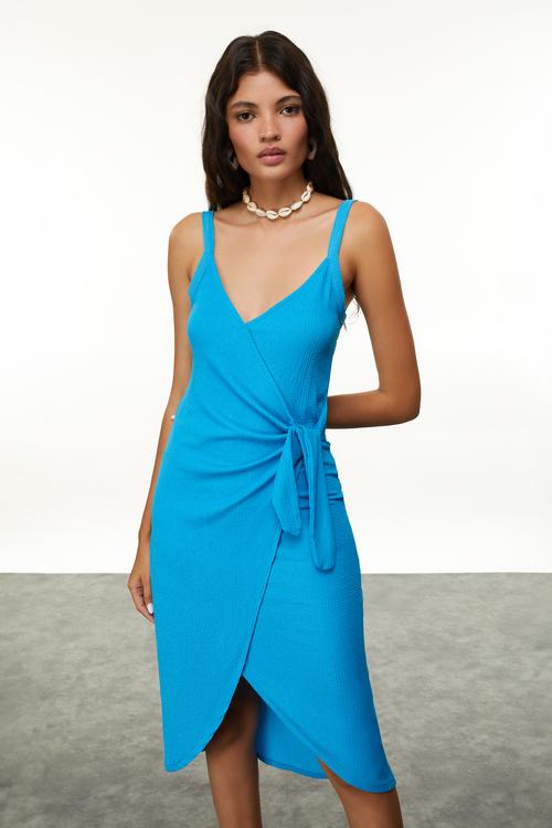  KRUVAZE ASKILI MİDİ ELBİSE