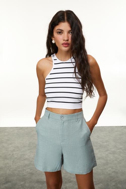  ÇİZGİLİ BİSİKLET YAKA CROP BLUZ