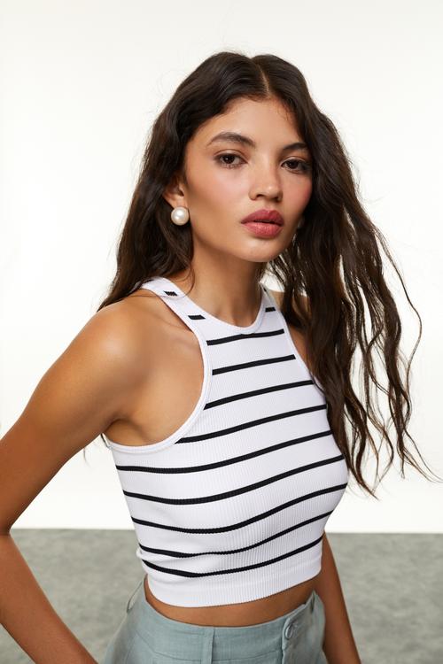  ÇİZGİLİ BİSİKLET YAKA CROP BLUZ