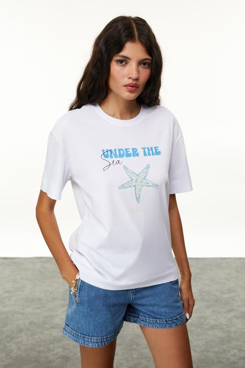  BASKILI BİSİKLET YAKA T-SHIRT