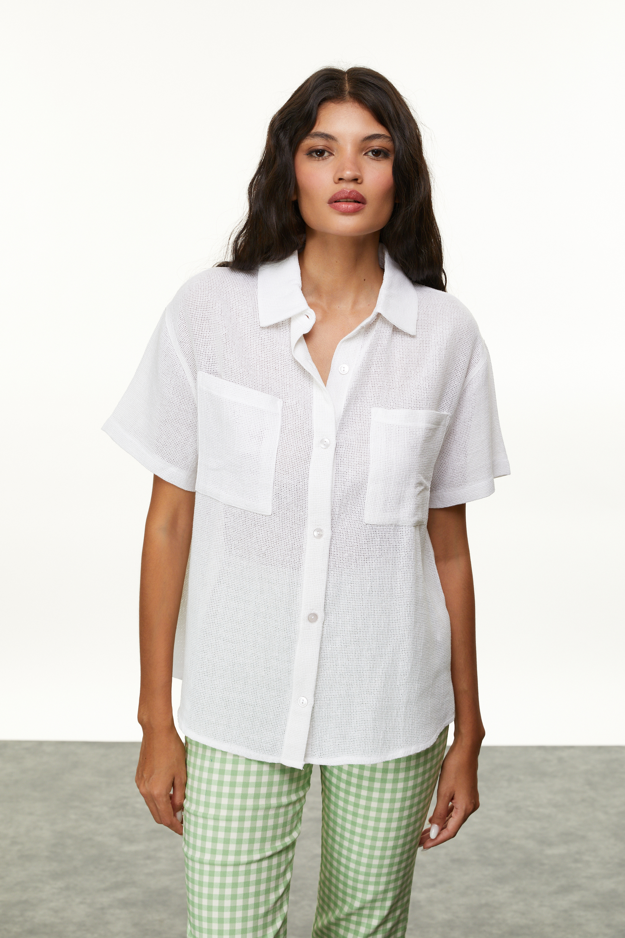 PAMUK KARIŞIMLI OVERSIZE GÖMLEK