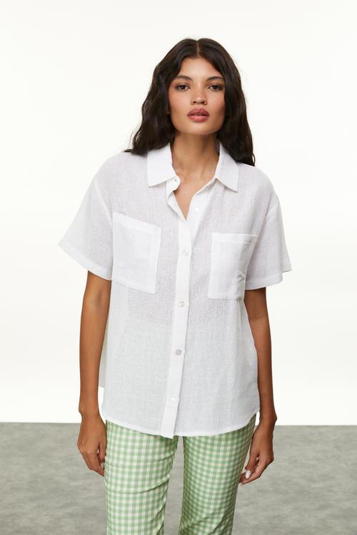  PAMUK KARIŞIMLI OVERSIZE GÖMLEK