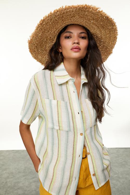  PAMUKLU CEPLİ OVERSIZE GÖMLEK