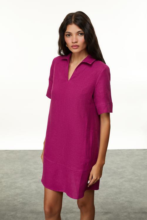  MİNİ KETEN ELBİSE