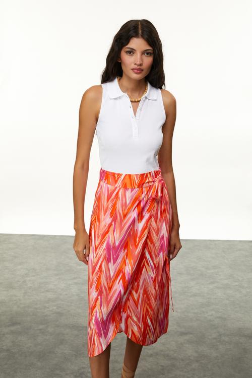  BAĞLAMA DETAYLI BASKILI MİDİ ETEK