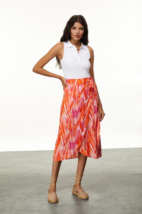  BAĞLAMA DETAYLI BASKILI MİDİ ETEK