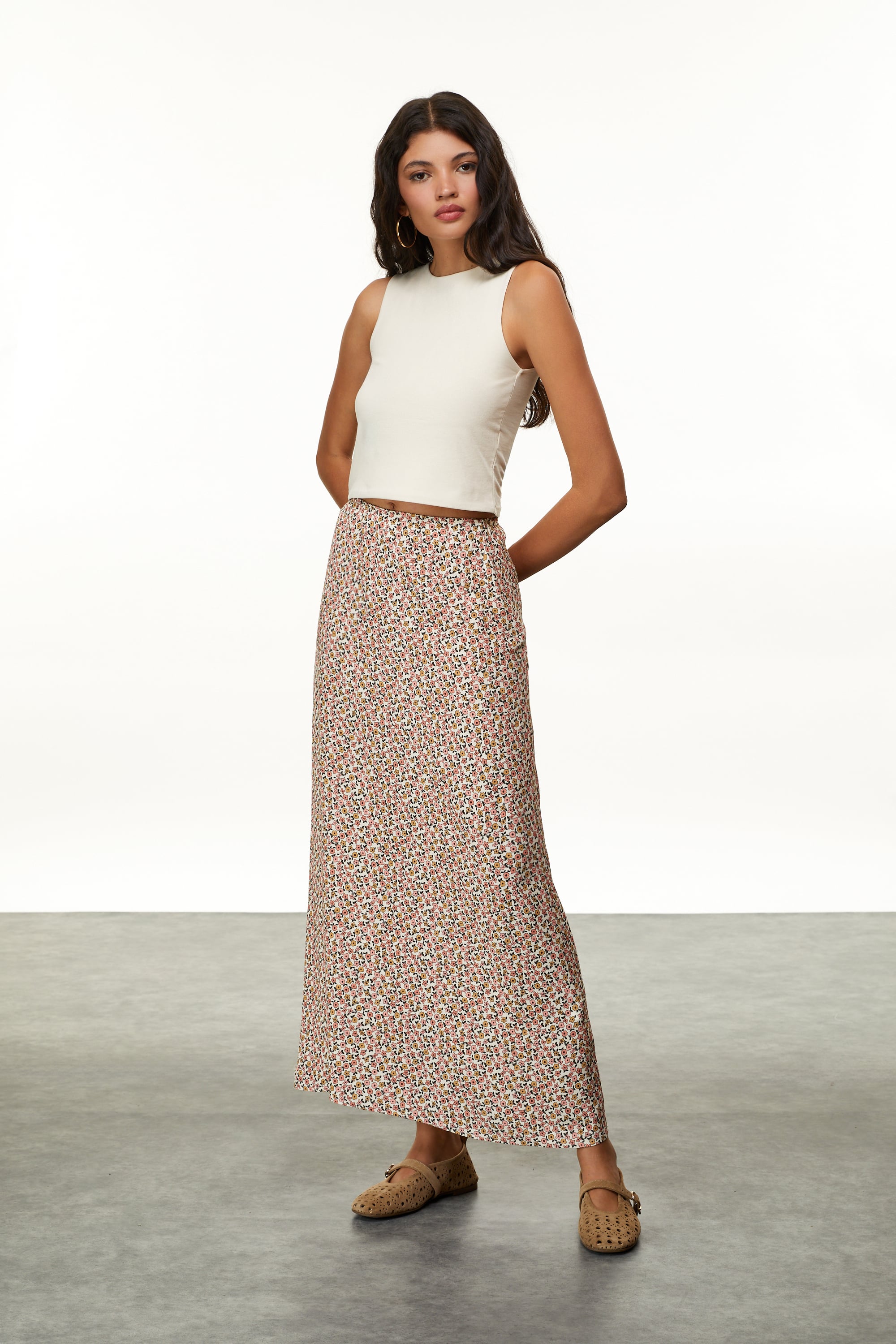 ÇİÇEKLİ A FORM MİDİ ETEK