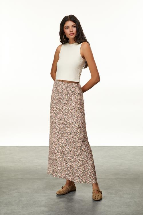  ÇİÇEKLİ A FORM MİDİ ETEK