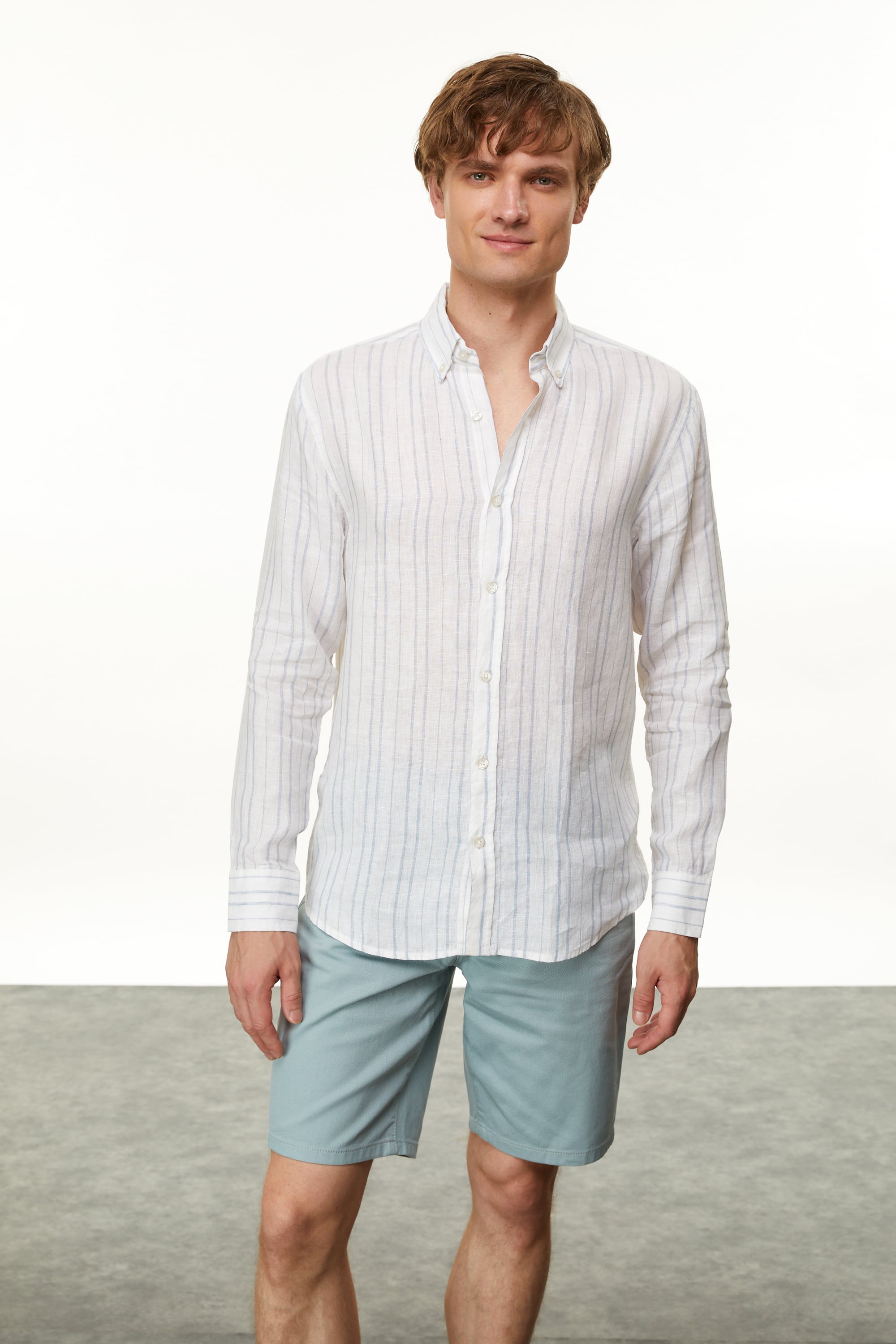 ÇİZGİLİ REGULAR FIT KETEN GÖMLEK