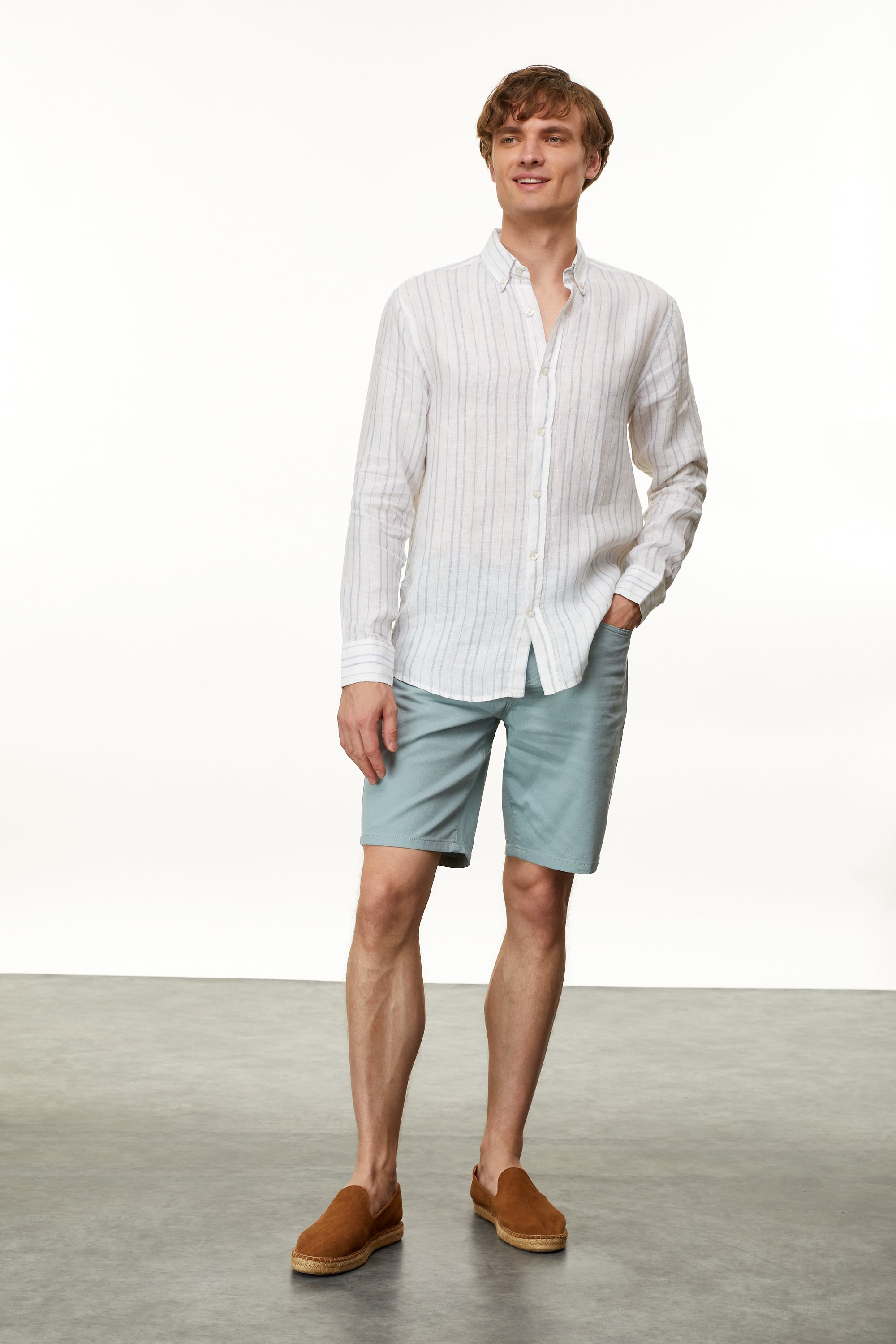 ÇİZGİLİ REGULAR FIT KETEN GÖMLEK