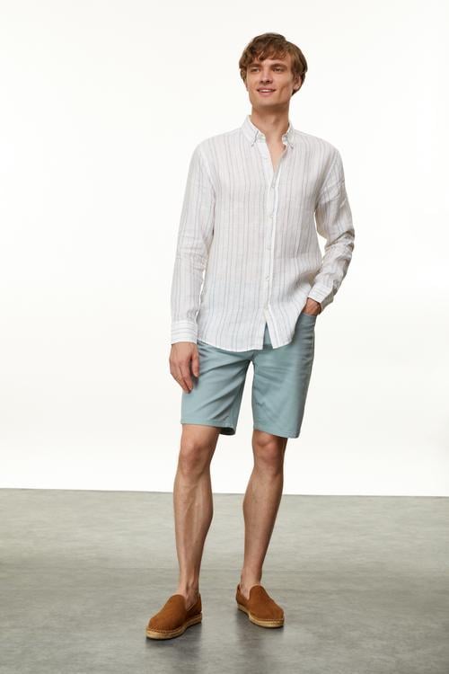  ÇİZGİLİ REGULAR FIT KETEN GÖMLEK