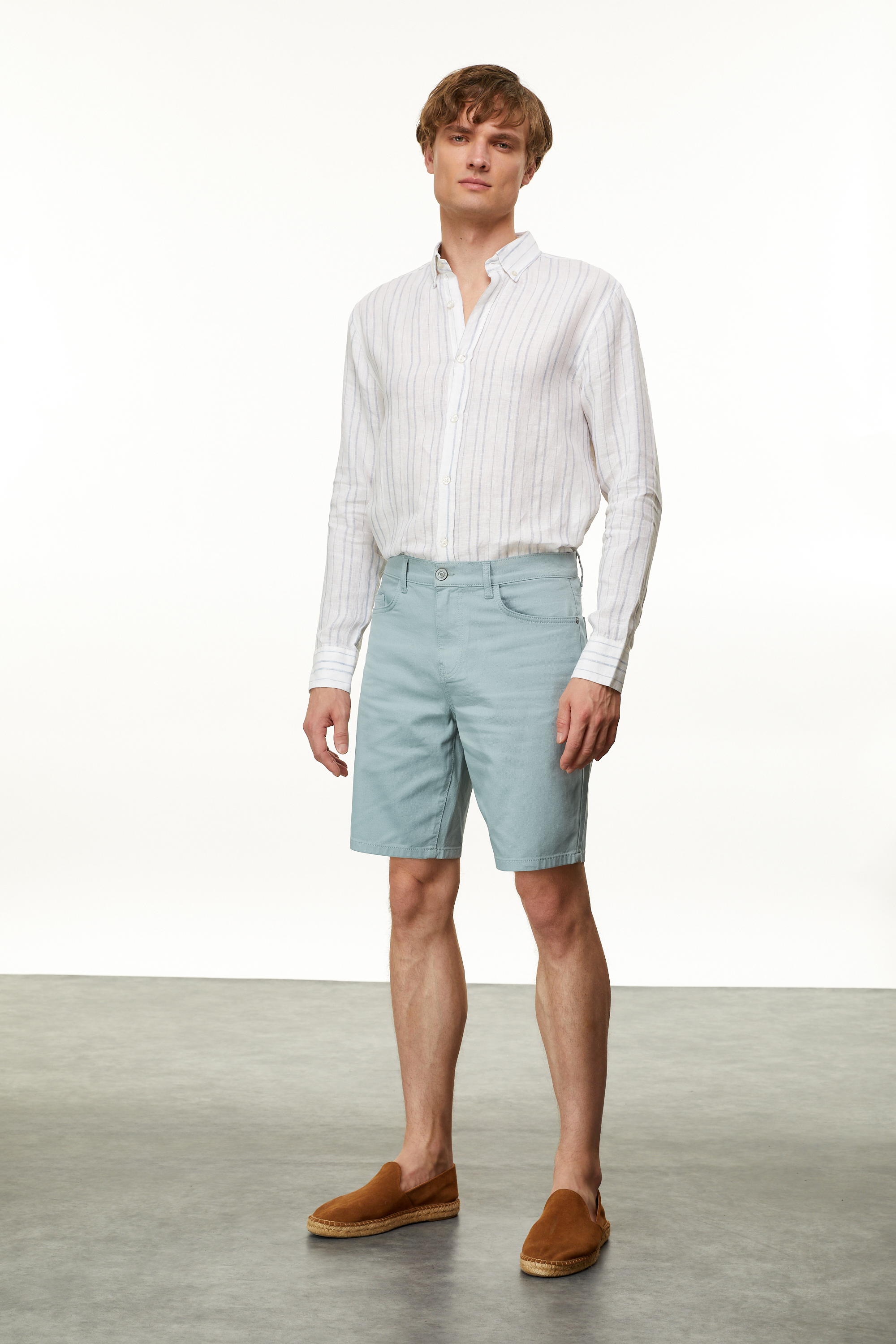 ÇİZGİLİ REGULAR FIT KETEN GÖMLEK