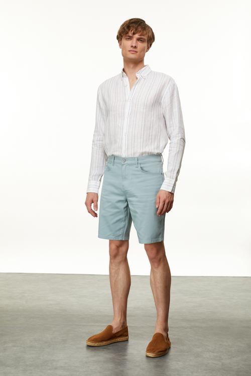  ÇİZGİLİ REGULAR FIT KETEN GÖMLEK