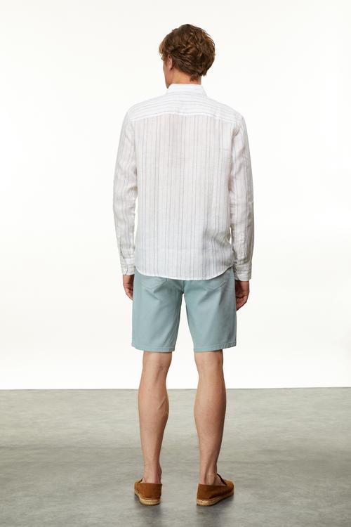  ÇİZGİLİ REGULAR FIT KETEN GÖMLEK