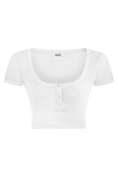 Mudo Açık Yaka Crop T-Shirt