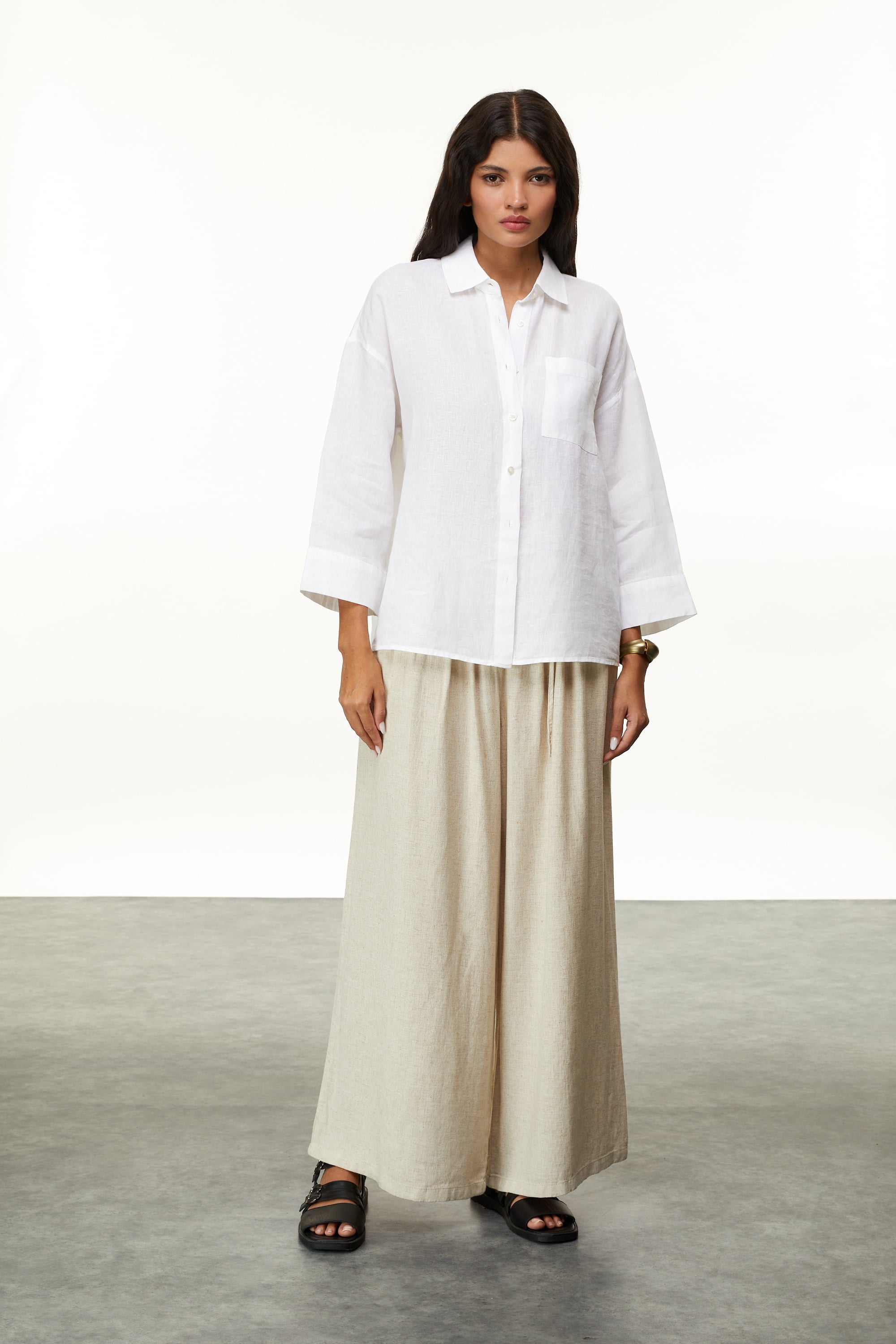 KETEN KARIŞIMLI BAĞLAMA DETAYLI PANTOLON