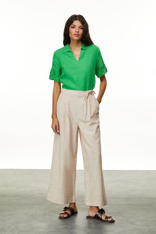  KETEN KARIŞIMLI ÇİZGİLİ BAĞLAMA DETAYLI PANTOLON