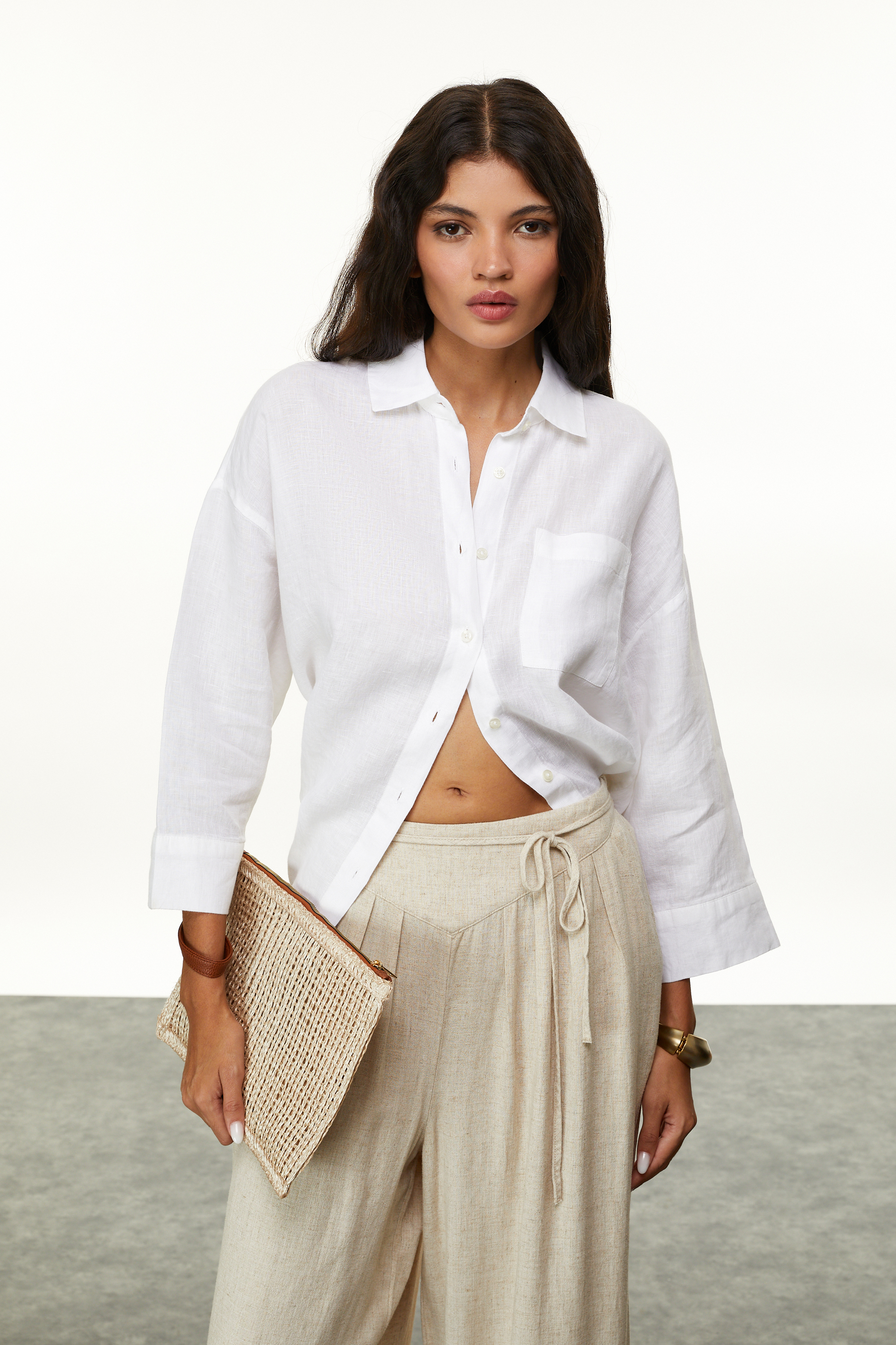 KETEN KARIŞIMLI BAĞLAMA DETAYLI PANTOLON