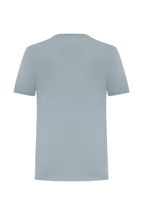  Erkek Mavi Bisiklet Yaka T-Shirt