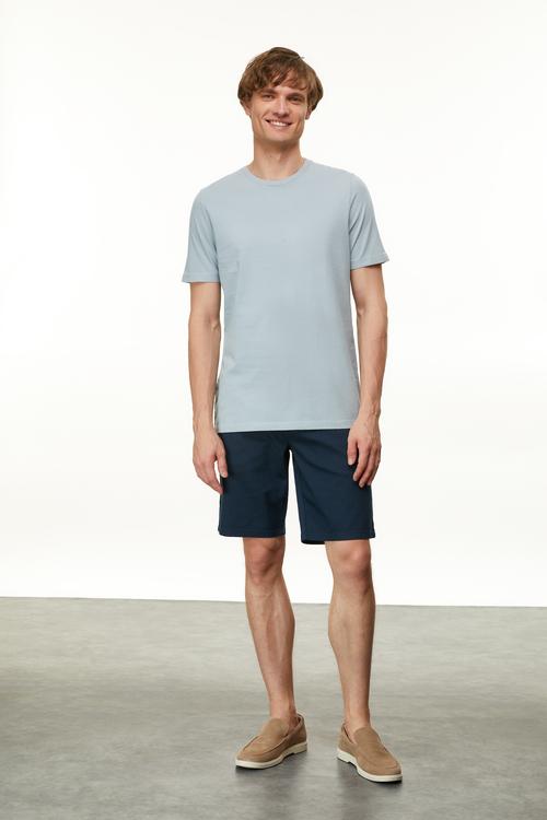 Erkek Mavi Bisiklet Yaka T-Shirt
