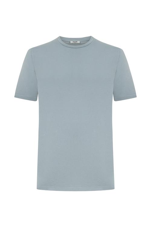 Erkek Mavi Bisiklet Yaka T-Shirt