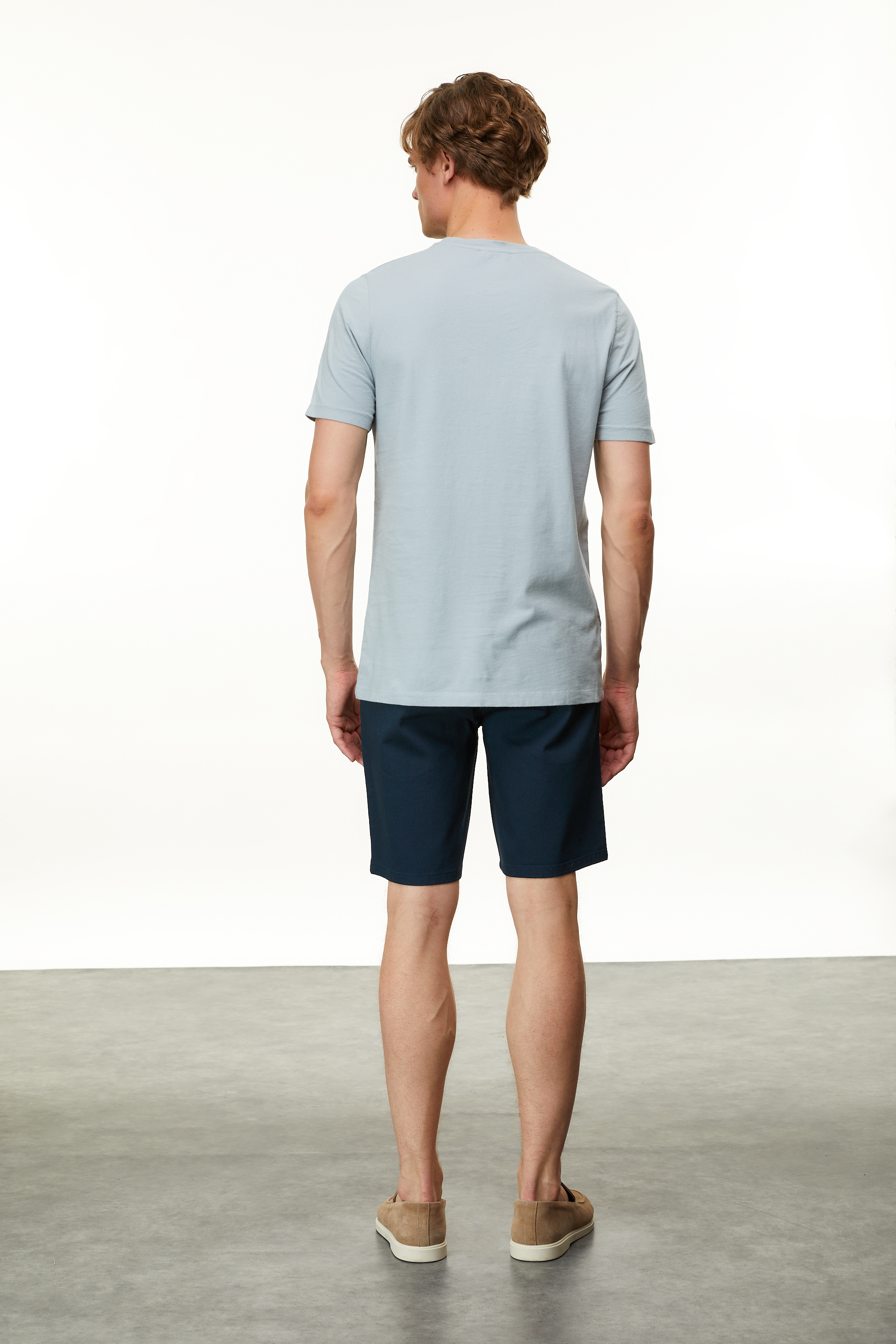 Erkek Mavi Bisiklet Yaka T-Shirt