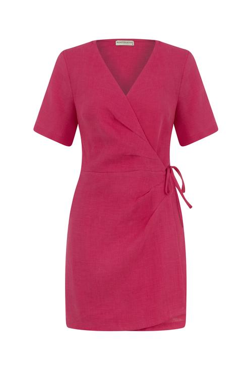  V YAKA KRUVAZE BAĞLAMALI ELBİSE