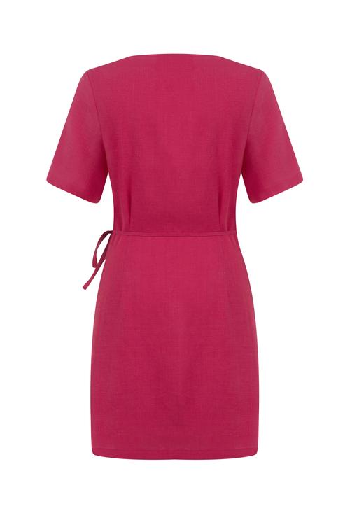  V YAKA KRUVAZE BAĞLAMALI ELBİSE