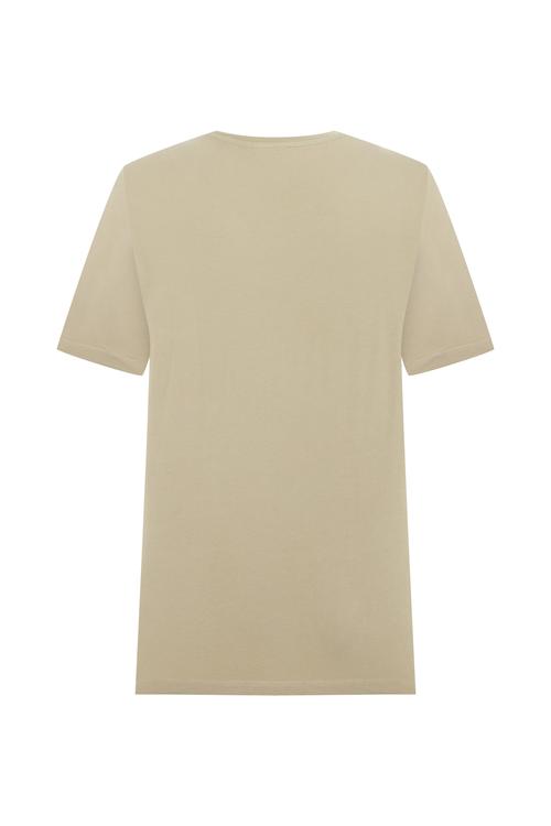  Erkek Bej Rengi Bisiklet Yaka T-Shirt