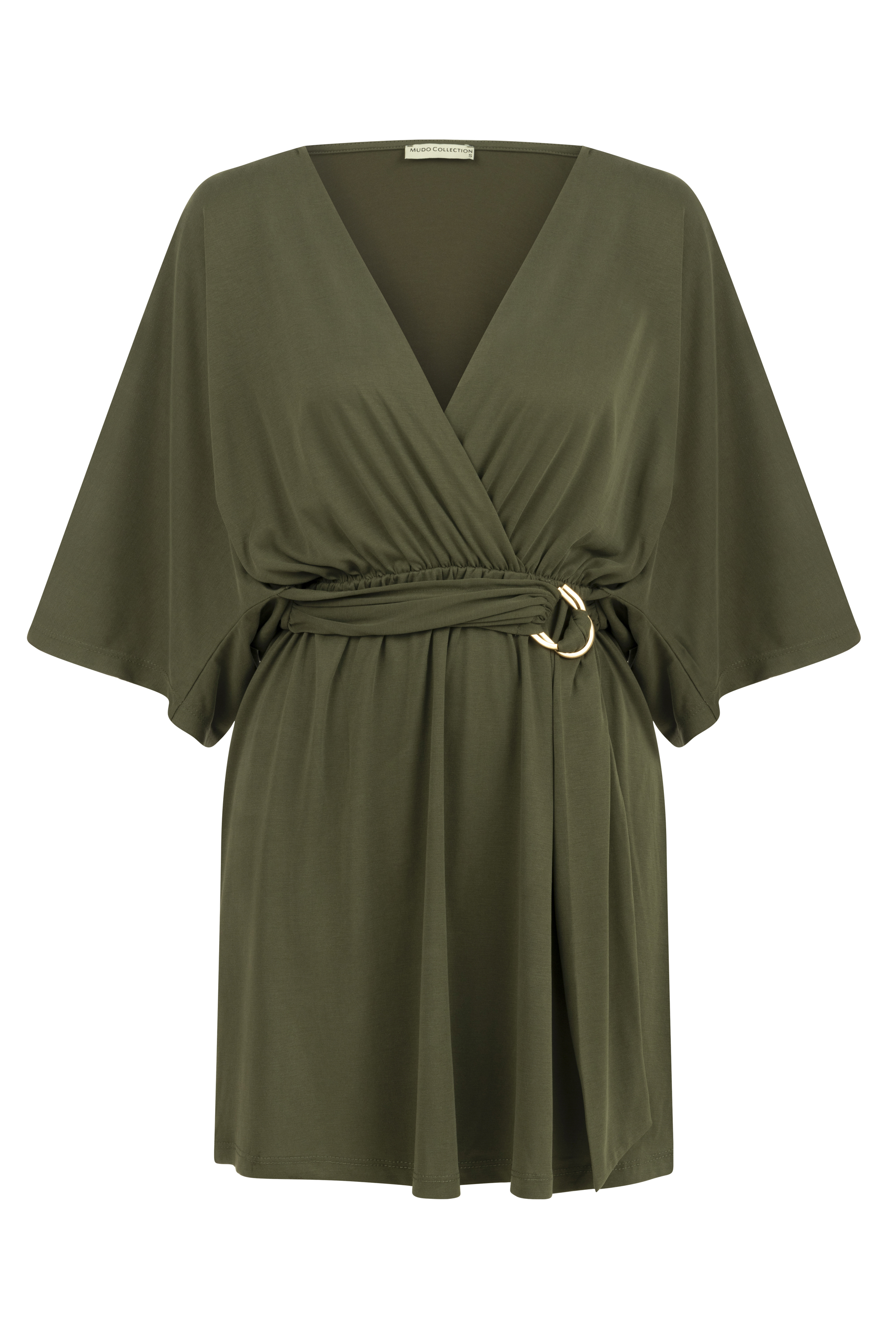 V YAKA KEMER DETAYLI ANVELOP MİNİ ELBİSE