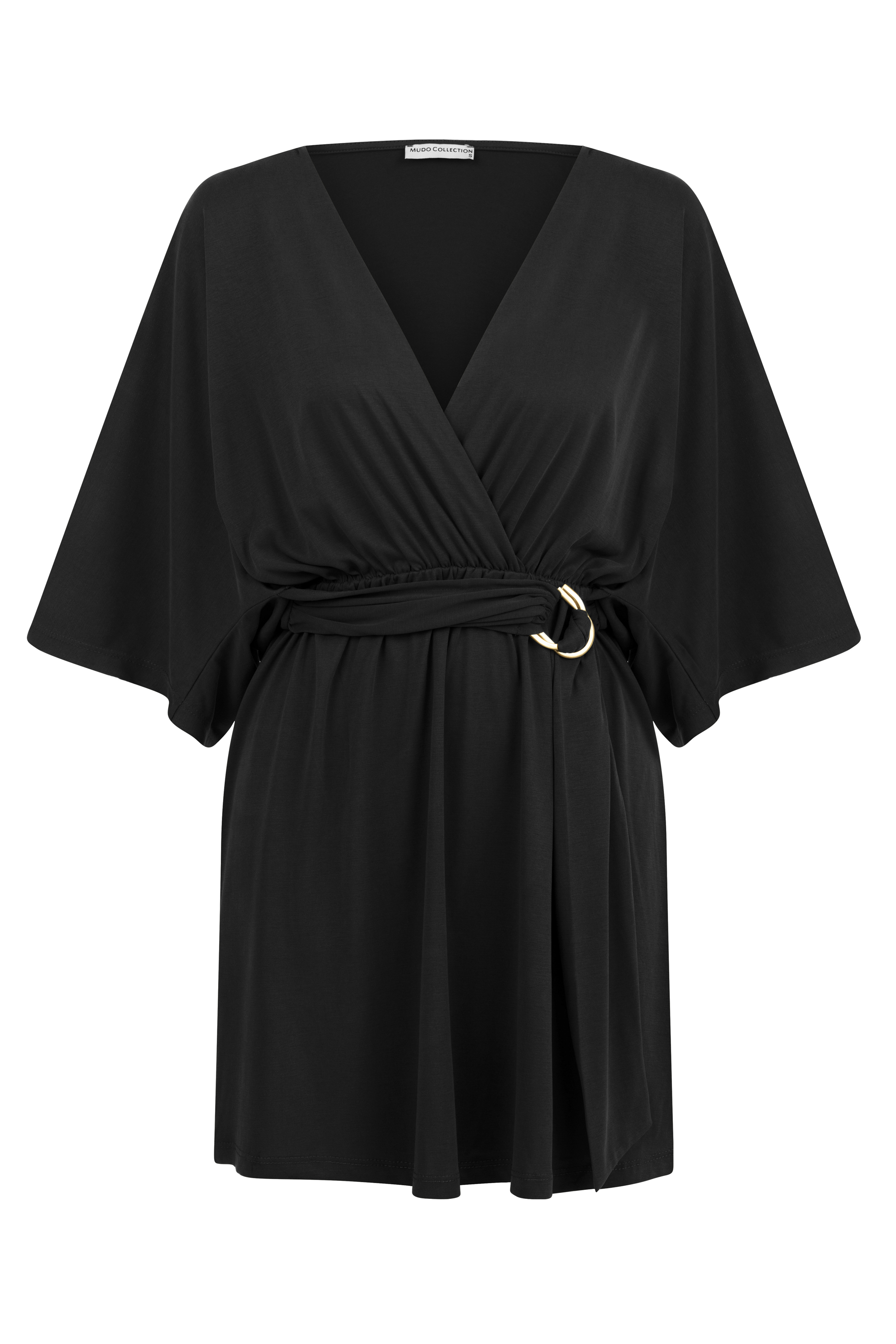 V YAKA KEMER DETAYLI ANVELOP MİNİ ELBİSE