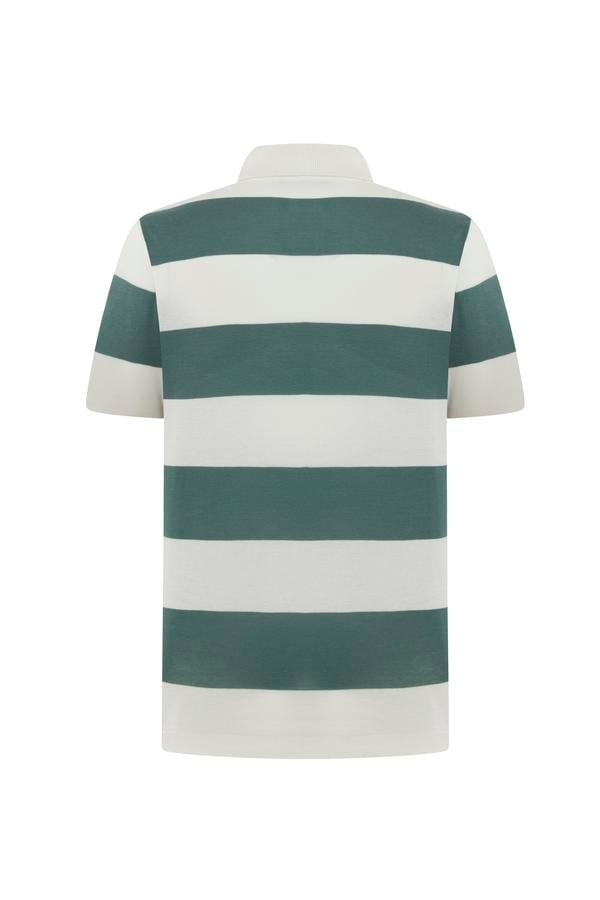 o_o728ページ Erkek Yeşil Polo Yaka Çizgili T-Shirt | mudo