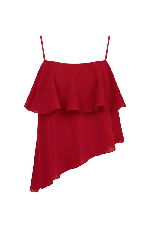  ŞİLE BEZİ - ASKILI ASİMETRİK KESİM BLUZ