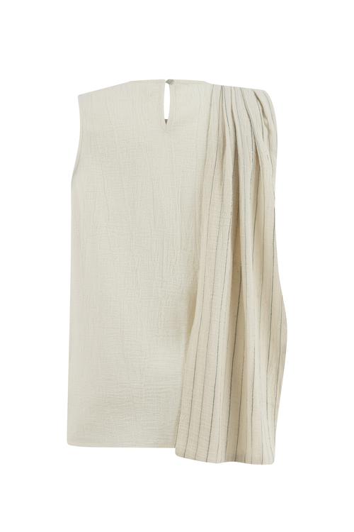  ŞİLE BEZİ - BİSİKLET YAKA FIRFIRLI KOLSUZ BLUZ