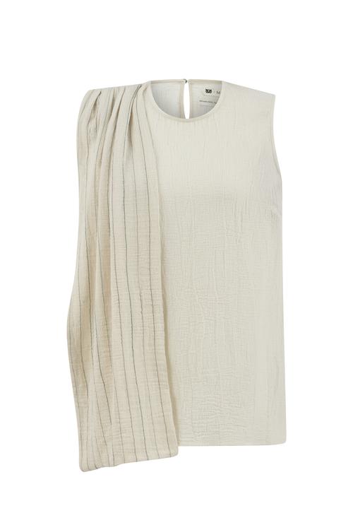  ŞİLE BEZİ - BİSİKLET YAKA FIRFIRLI KOLSUZ BLUZ