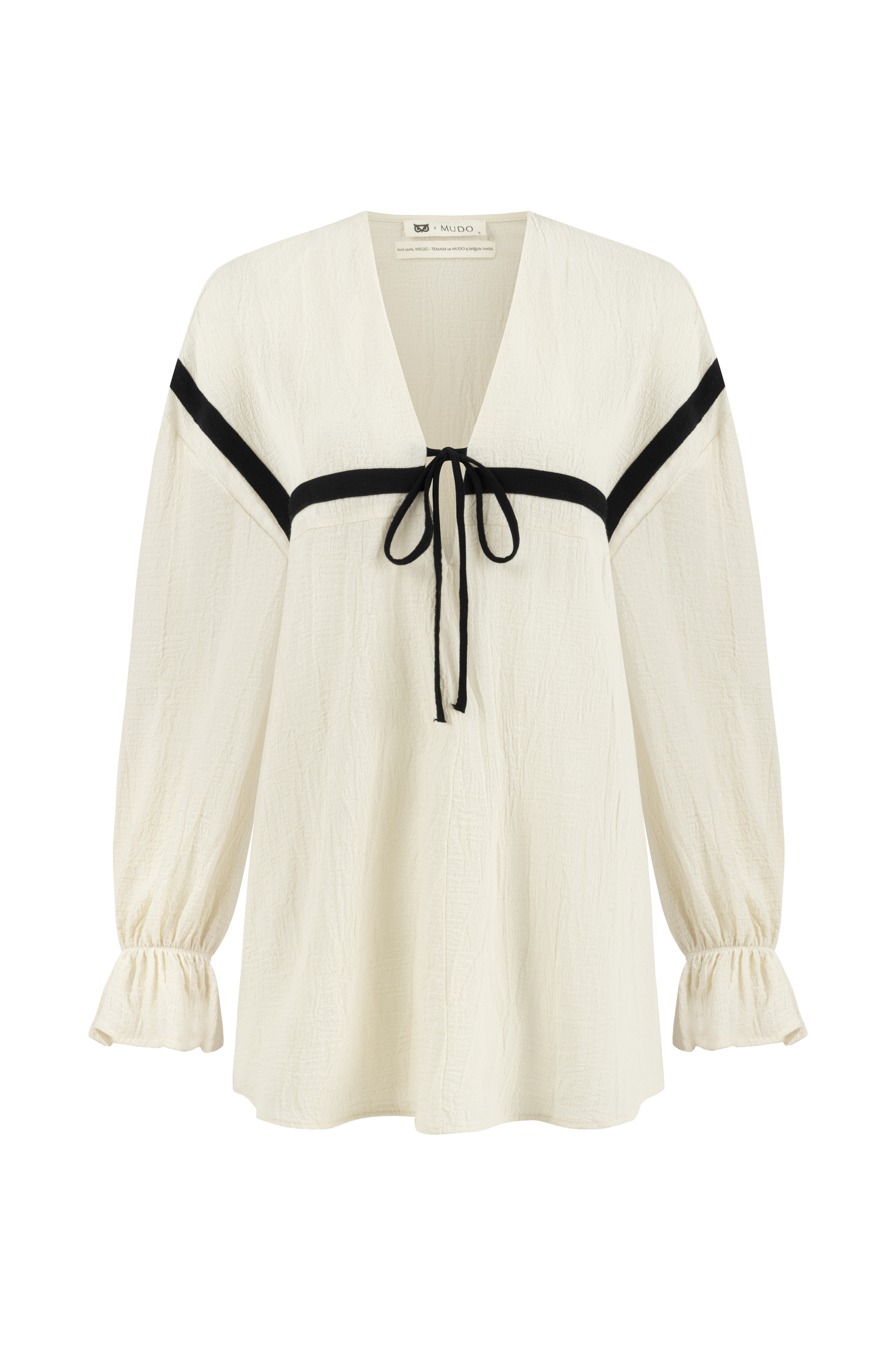 ŞİLE BEZİ - V YAKA BİLEĞİ FIRFIRLI UZUN KOL BLUZ