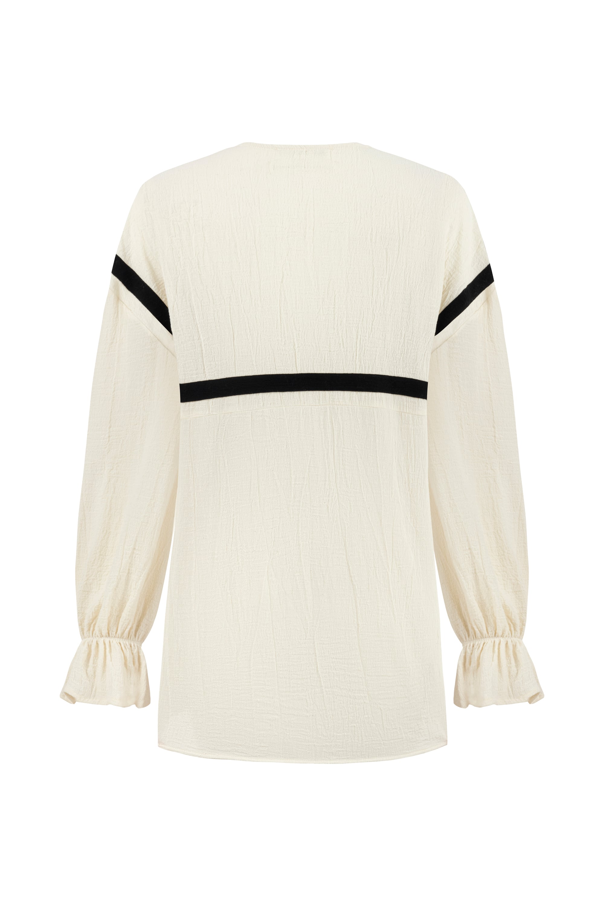 ŞİLE BEZİ - V YAKA BİLEĞİ FIRFIRLI UZUN KOL BLUZ