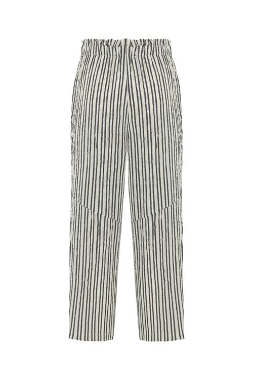  Kadın Kırık Beyaz Şile Bezi - Comfort Fit Çizgili Pantolon