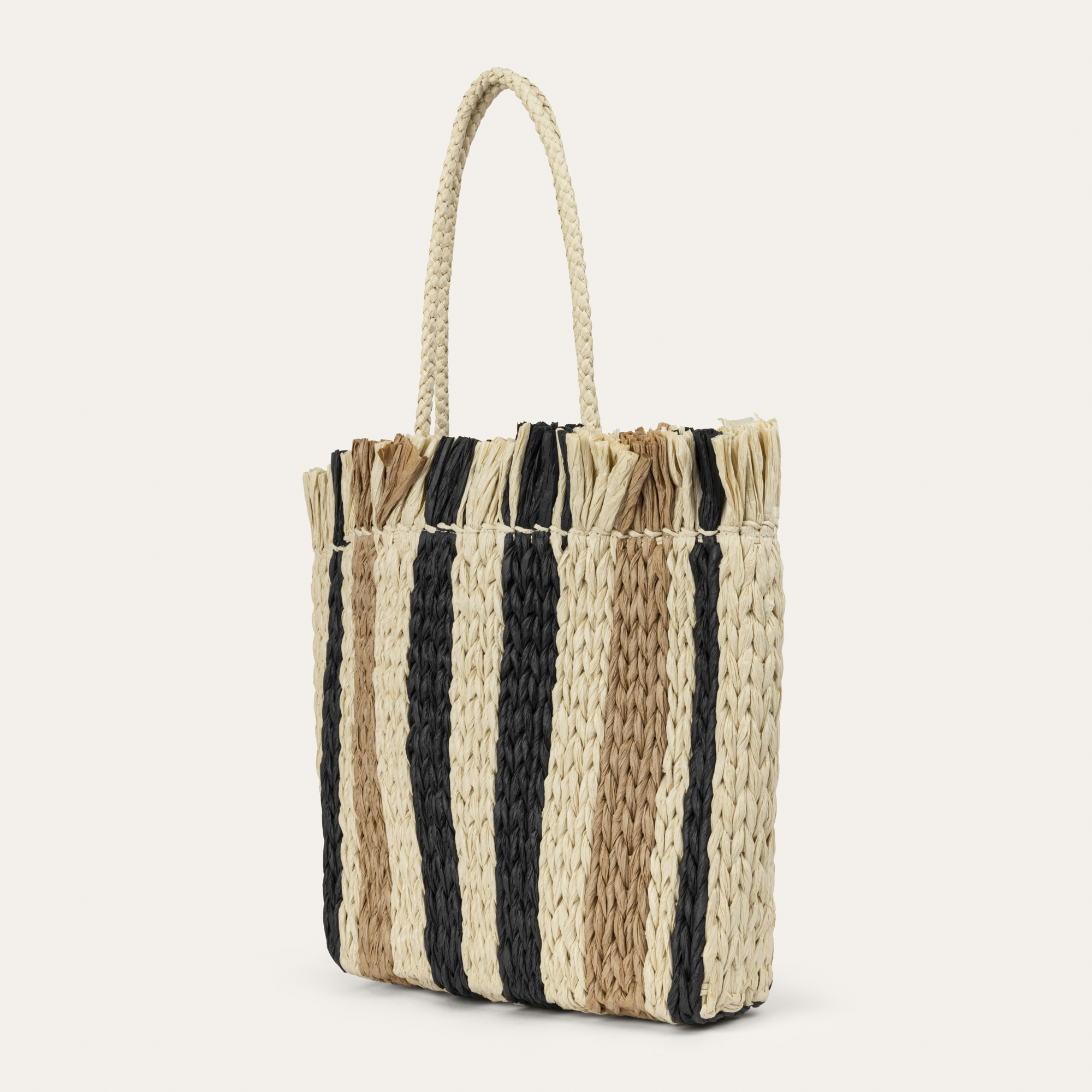 RENK BLOKLU HASIR SHOPPER ÇANTA