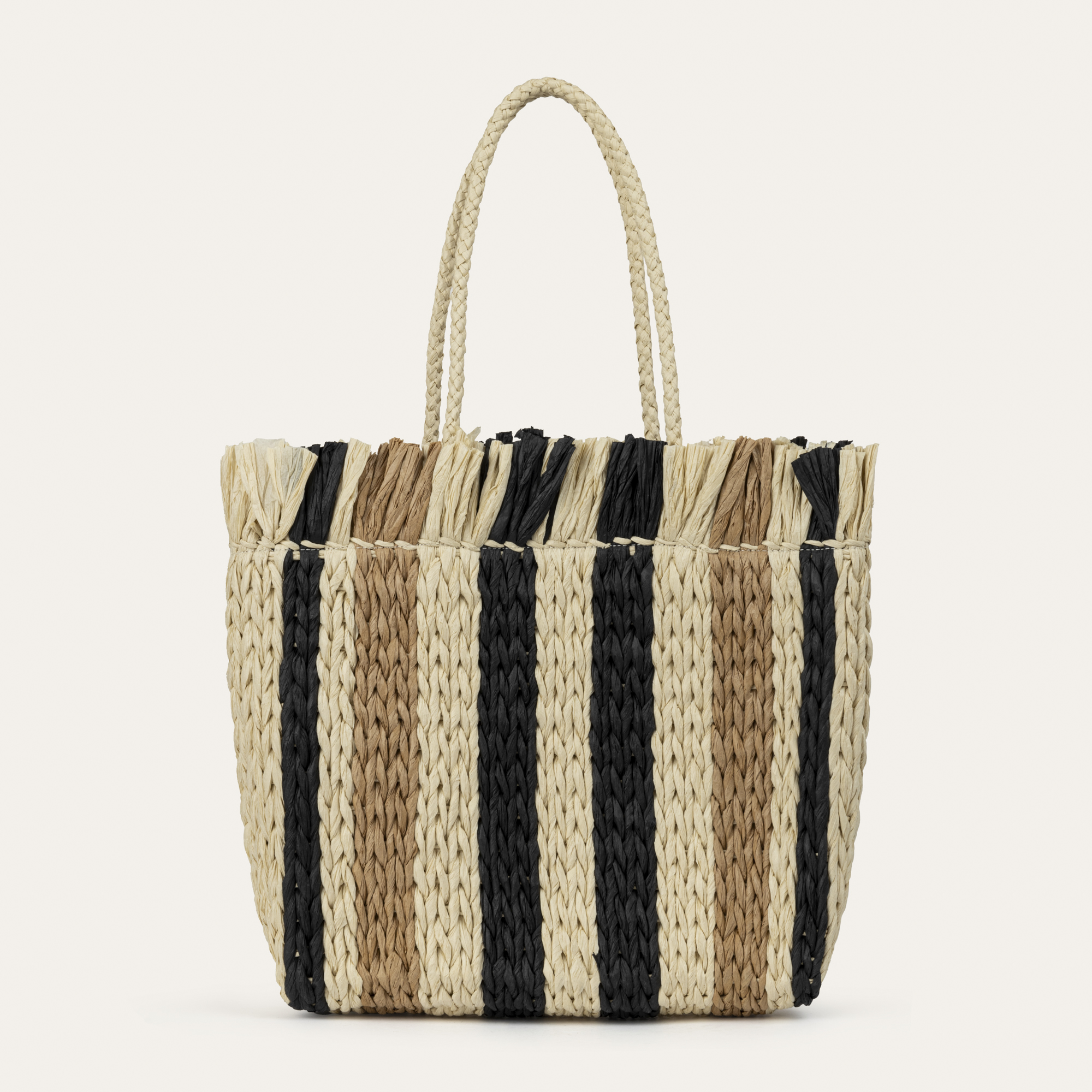 RENK BLOKLU HASIR SHOPPER ÇANTA