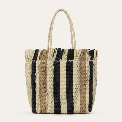  RENK BLOKLU HASIR SHOPPER ÇANTA