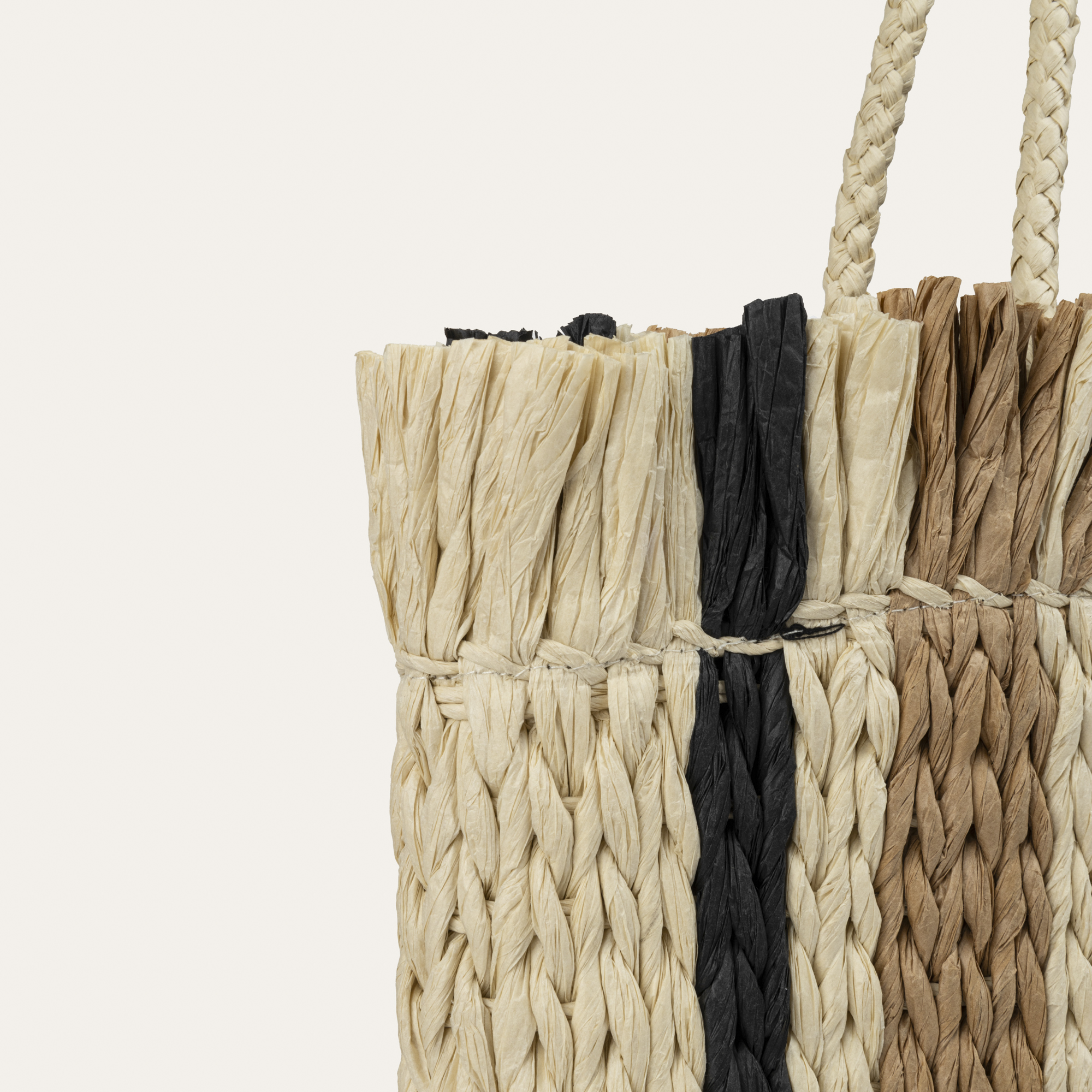 RENK BLOKLU HASIR SHOPPER ÇANTA