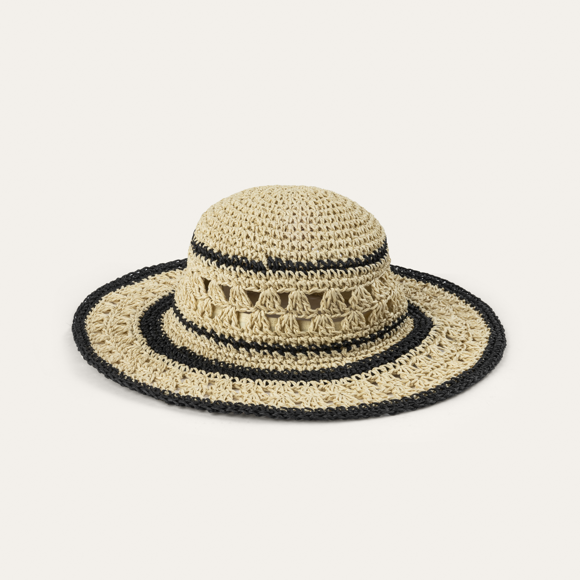 İKİ RENKLİ ÖRGÜ DETAYLI HASIR ŞAPKA