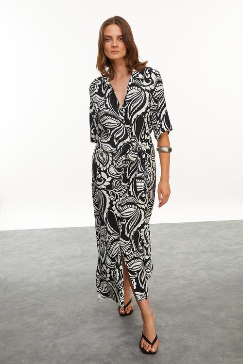  DESENLİ KISA KOLLU UZUN ELBİSE